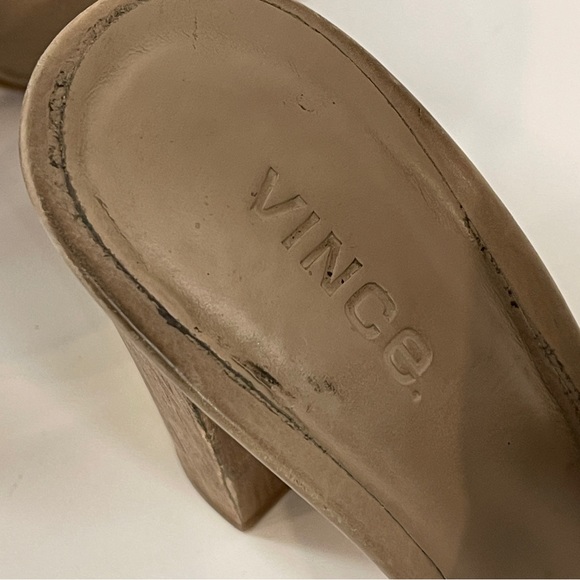 Vince Addie Taupe Tan Nude Buckle Open Toe Leather Heels 9.5 - Picture 10 of 14